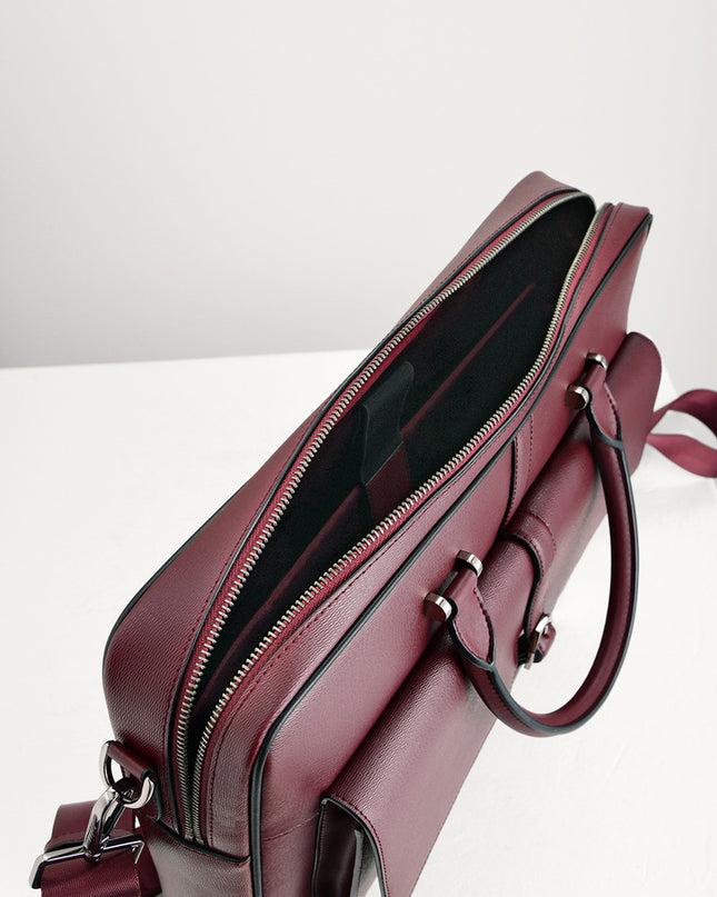 Leather Briefcase with Buckle Detail