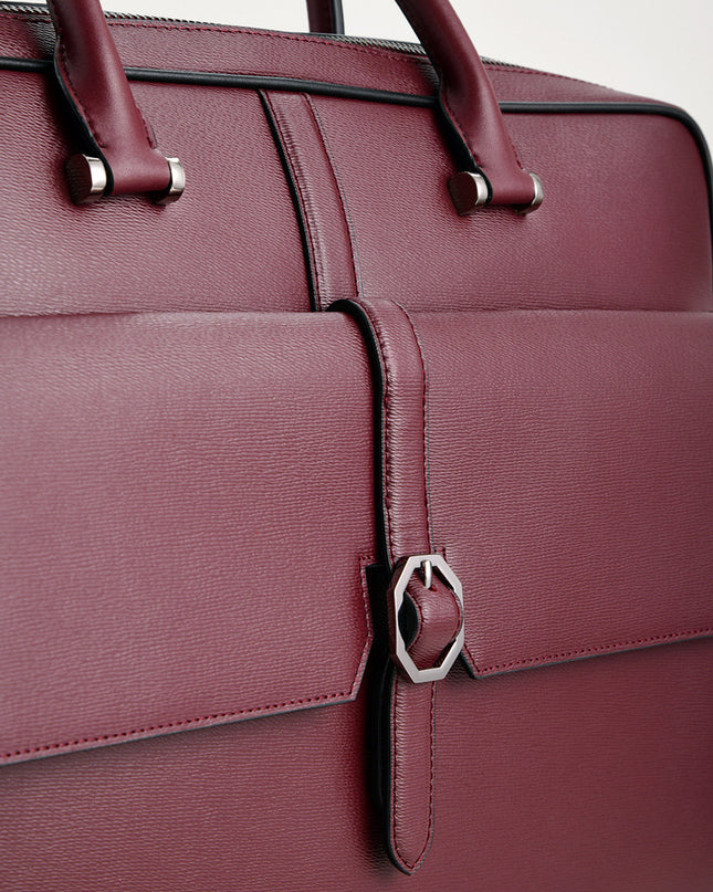 Leather Briefcase with Buckle Detail