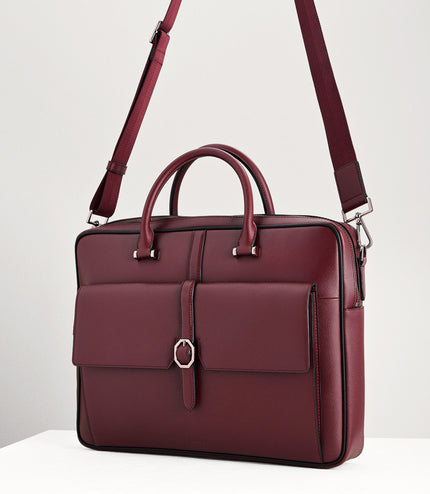 Leather Briefcase with Buckle Detail