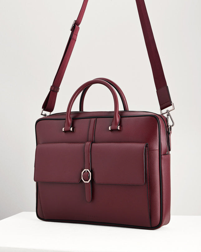 Leather Briefcase with Buckle Detail