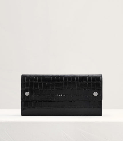 Croc-Effect Embossed Leather Wallet