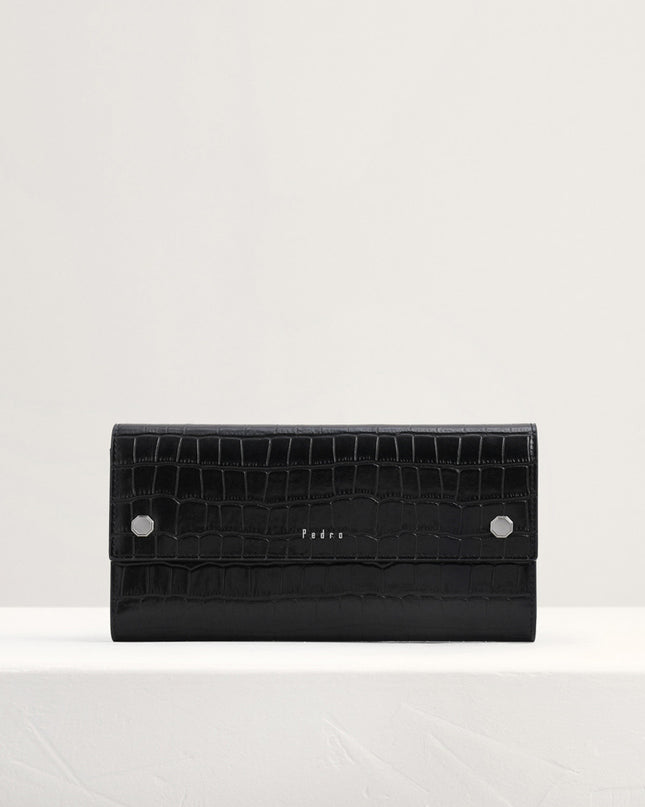 Croc-Effect Embossed Leather Wallet