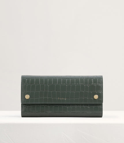Croc-Effect Embossed Leather Wallet