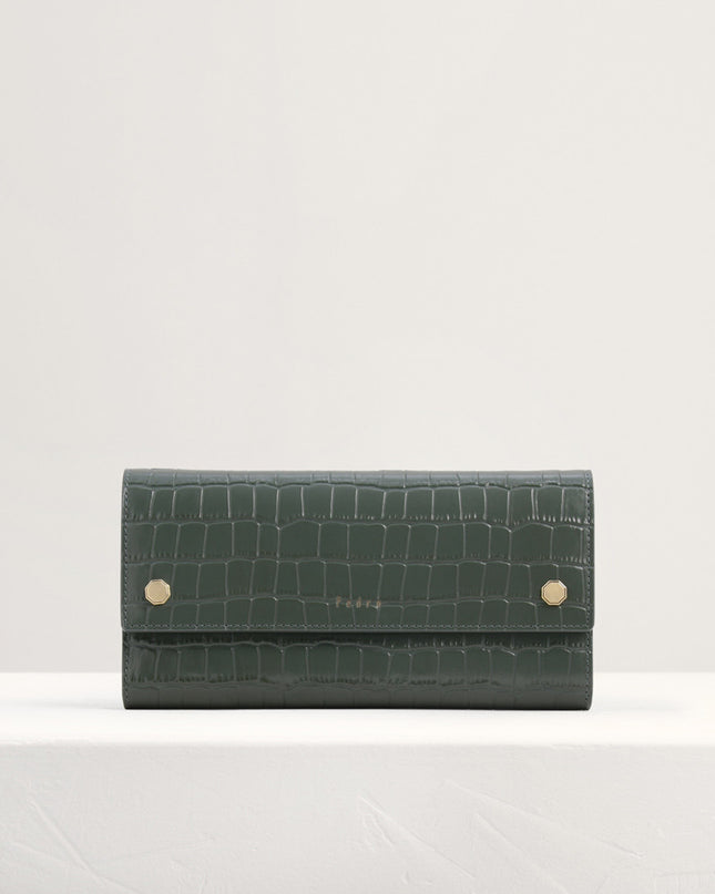 Croc-Effect Embossed Leather Wallet