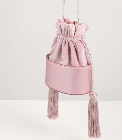 Tassel Drawstring Mini Bucket Bag
