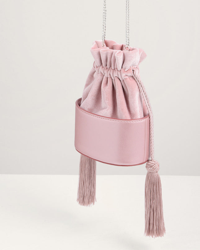 Tassel Drawstring Mini Bucket Bag