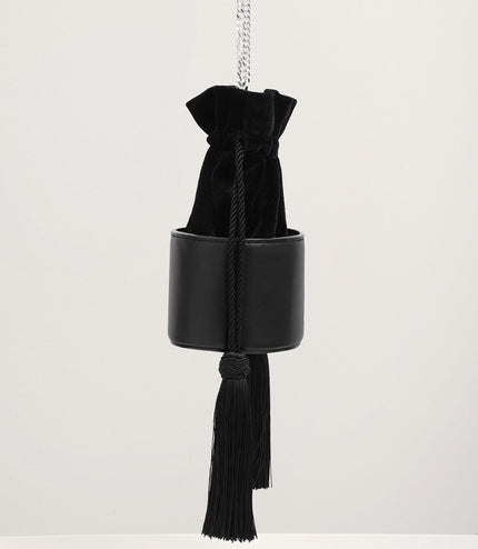 Tassel Drawstring Mini Bucket Bag