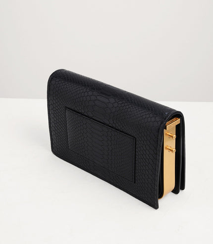 Snake-Effect Front Flap Shoulder Bag
