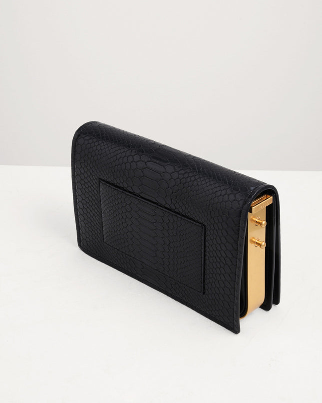 Snake-Effect Front Flap Shoulder Bag