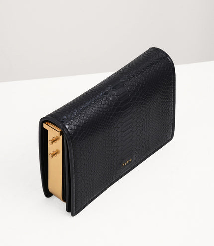 Snake-Effect Front Flap Shoulder Bag