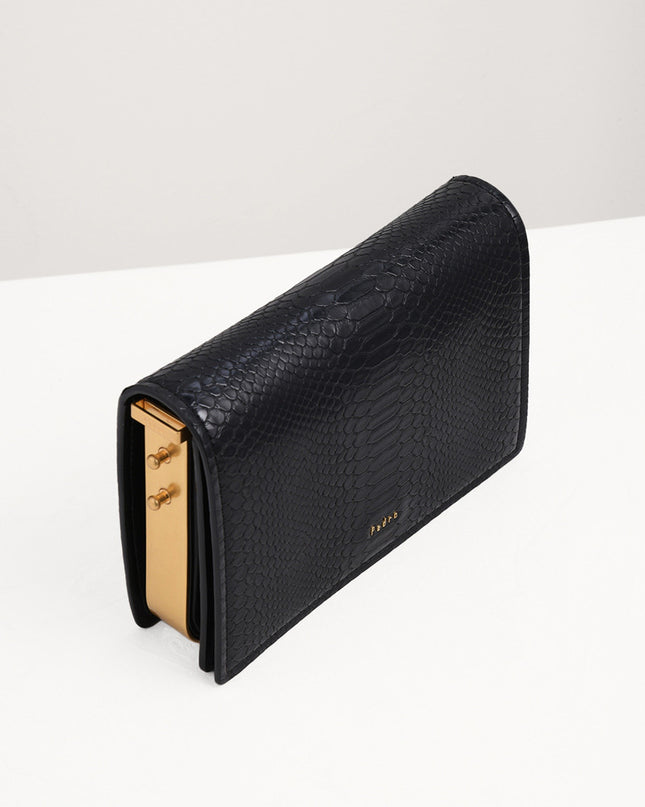 Snake-Effect Front Flap Shoulder Bag