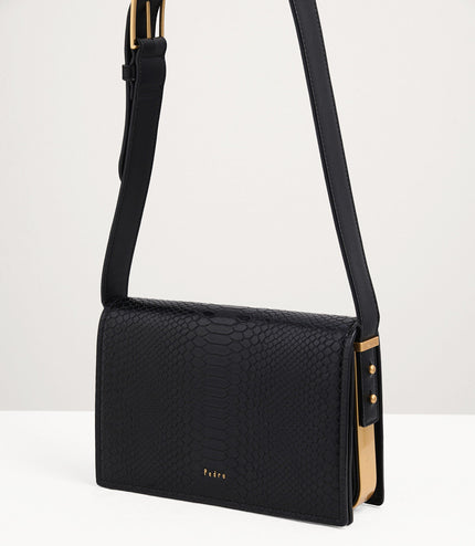 Snake-Effect Front Flap Shoulder Bag