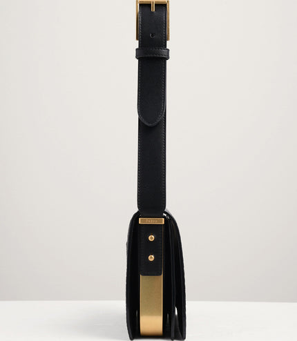 Snake-Effect Front Flap Shoulder Bag