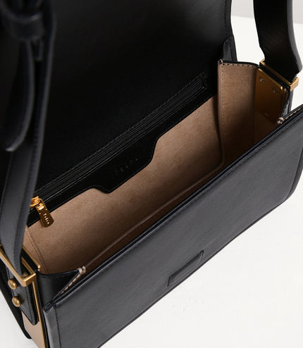 Snake-Effect Front Flap Shoulder Bag