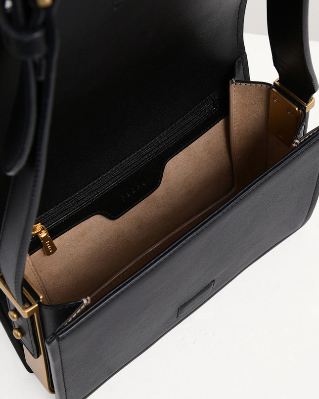 Snake-Effect Front Flap Shoulder Bag