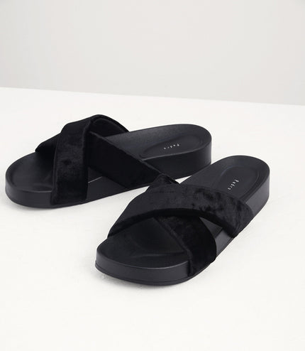 Velvet Crossband Flatform Sliders