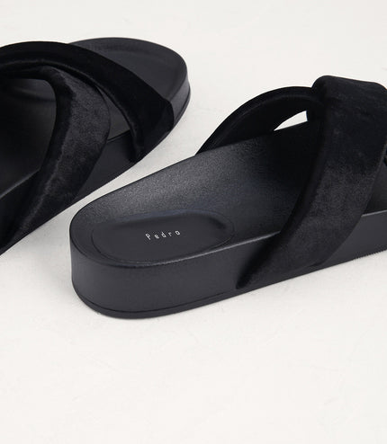 Velvet Crossband Flatform Sliders