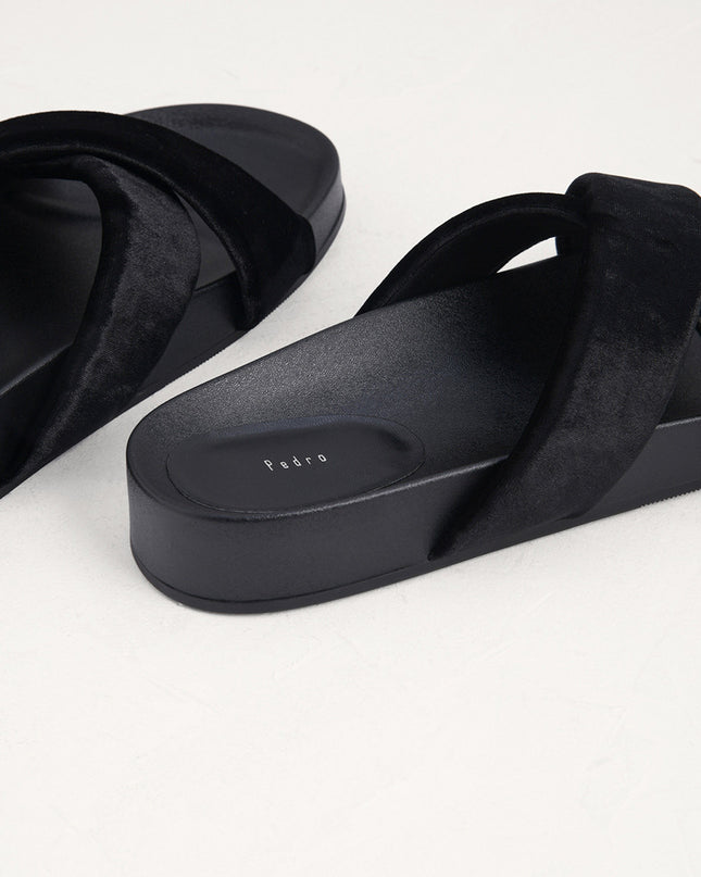 Velvet Crossband Flatform Sliders