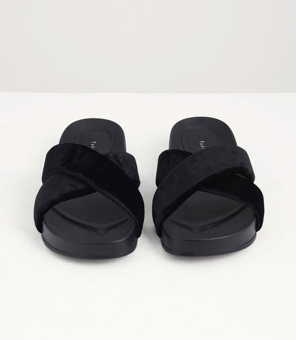 Velvet Crossband Flatform Sliders