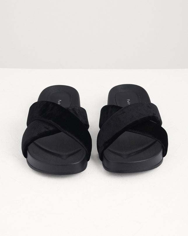 Velvet Crossband Flatform Sliders