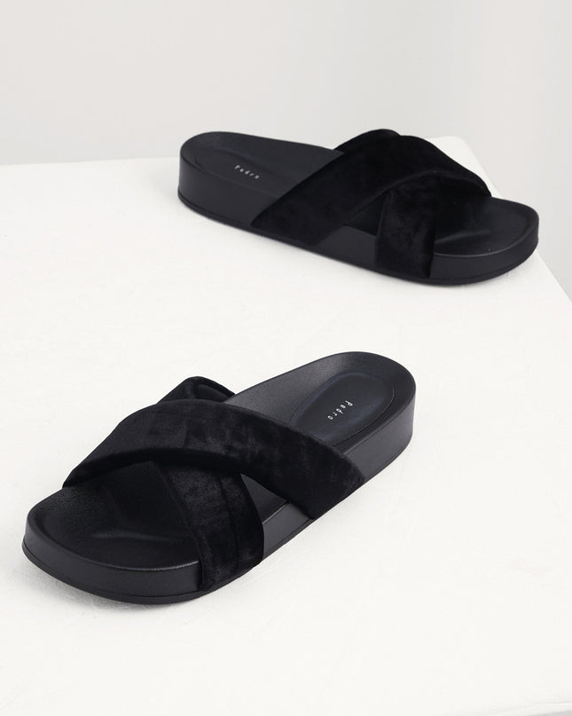 Velvet Crossband Flatform Sliders