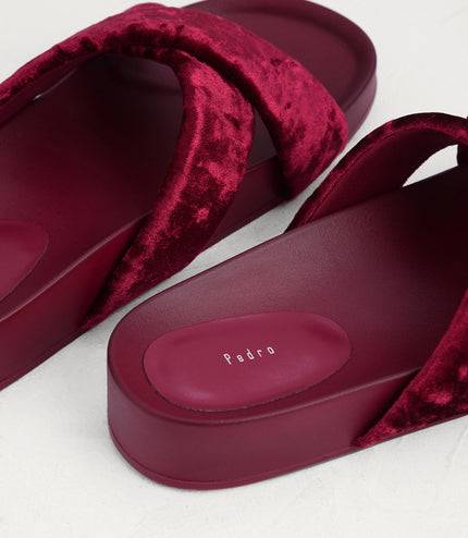 Velvet Crossband Flatform Sliders