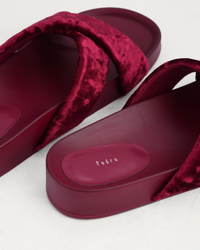 Velvet Crossband Flatform Sliders