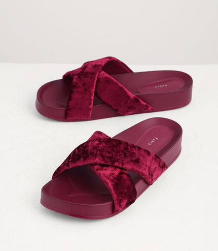 Velvet Crossband Flatform Sliders