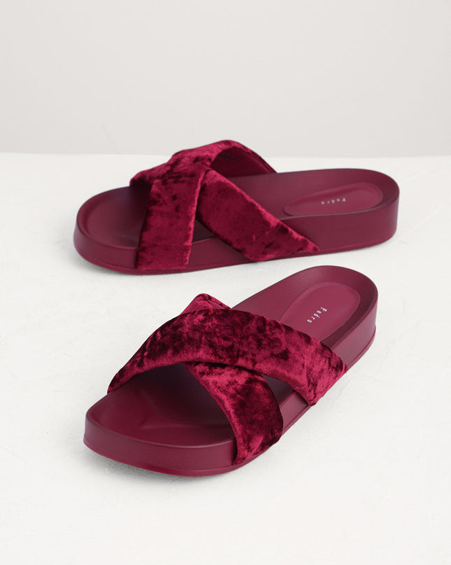 Velvet Crossband Flatform Sliders