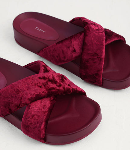 Velvet Crossband Flatform Sliders