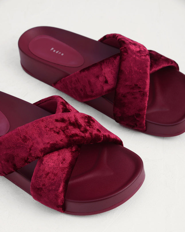 Velvet Crossband Flatform Sliders