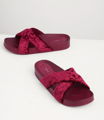 Velvet Crossband Flatform Sliders