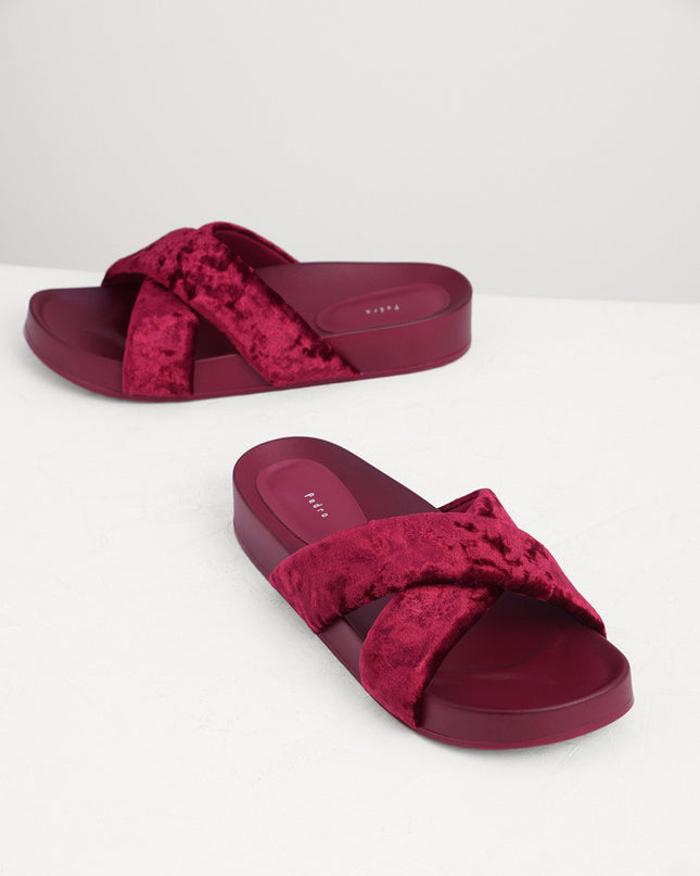 Velvet Crossband Flatform Sliders