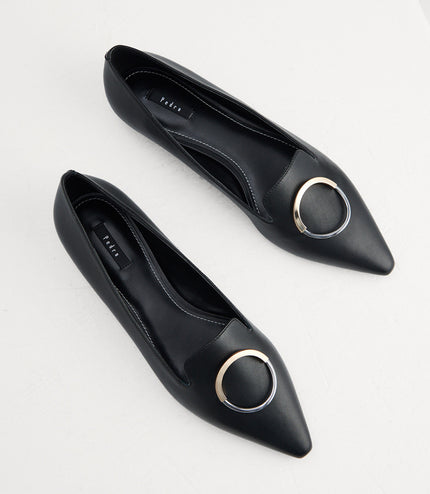 Buckle Detail Leather Flats