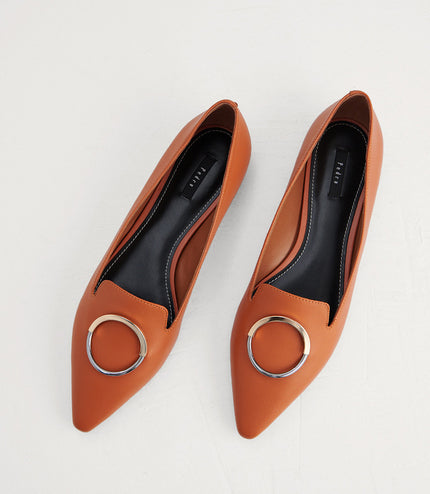 Buckle Detail Leather Flats