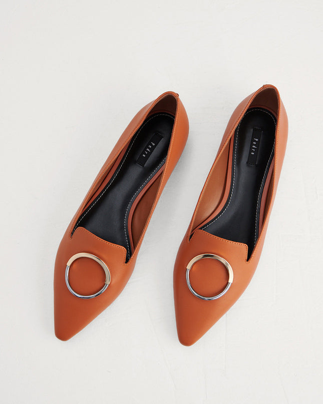 Buckle Detail Leather Flats