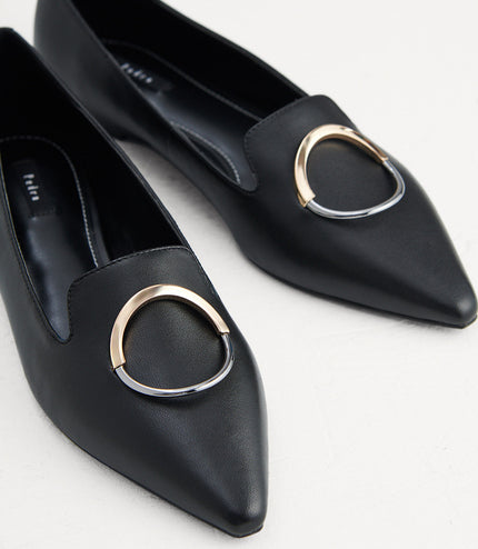 Buckle Detail Leather Flats