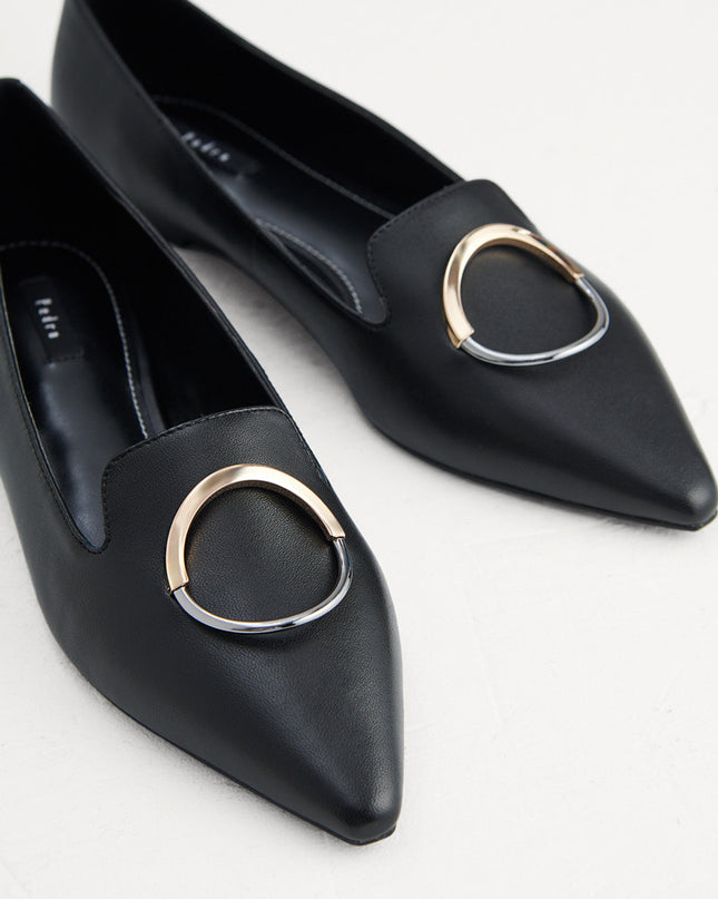 Buckle Detail Leather Flats