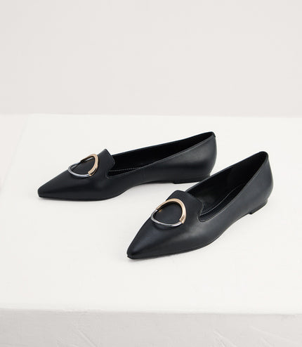 Buckle Detail Leather Flats