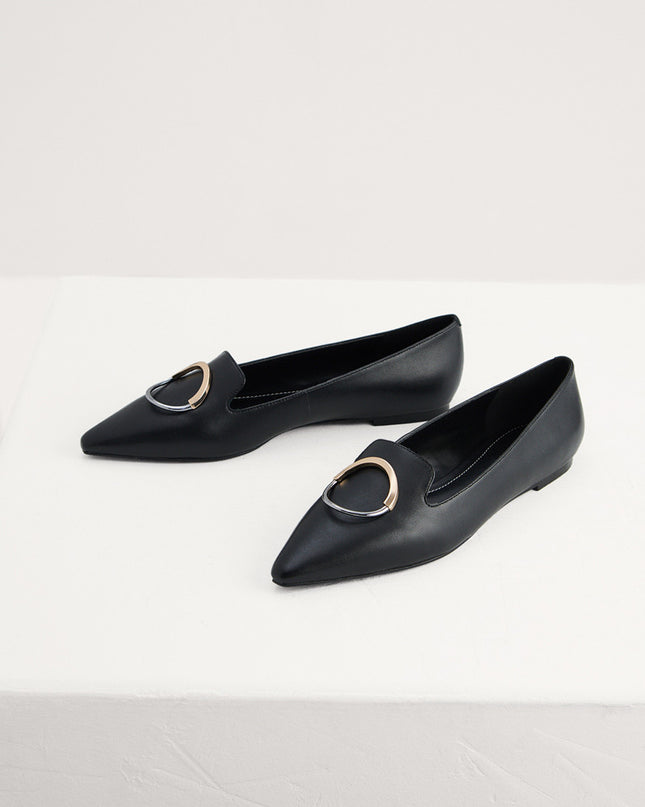 Buckle Detail Leather Flats