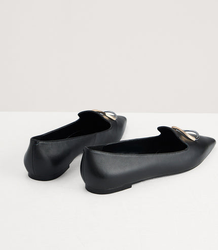 Buckle Detail Leather Flats