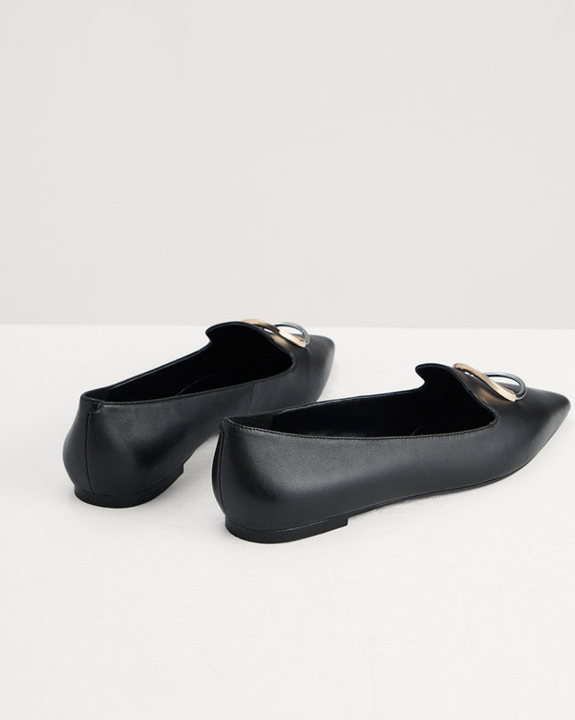 Buckle Detail Leather Flats