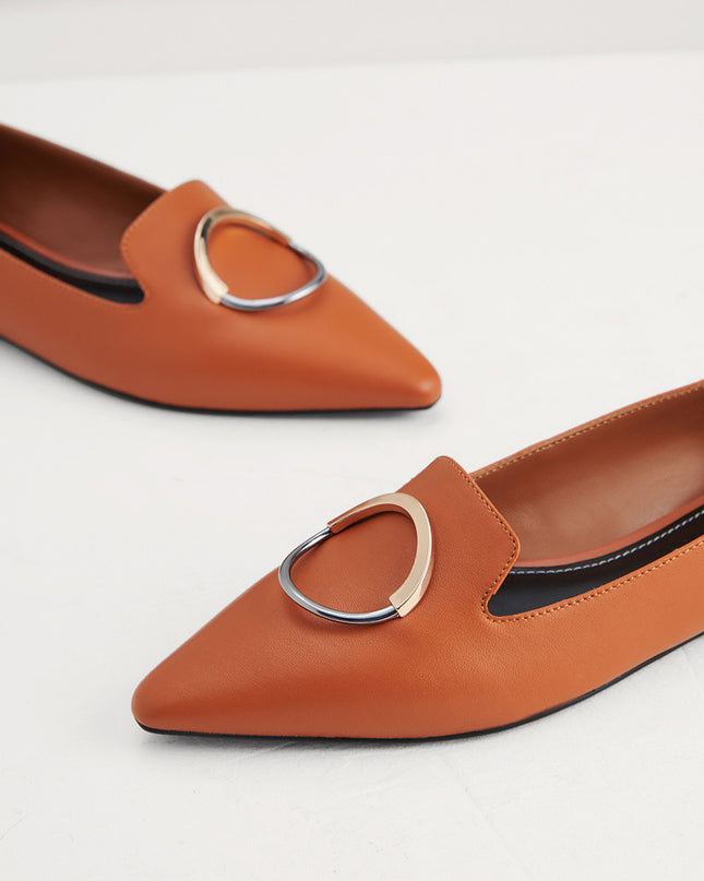 Buckle Detail Leather Flats