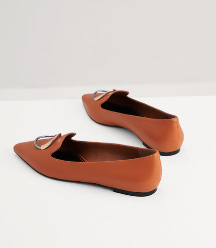 Buckle Detail Leather Flats