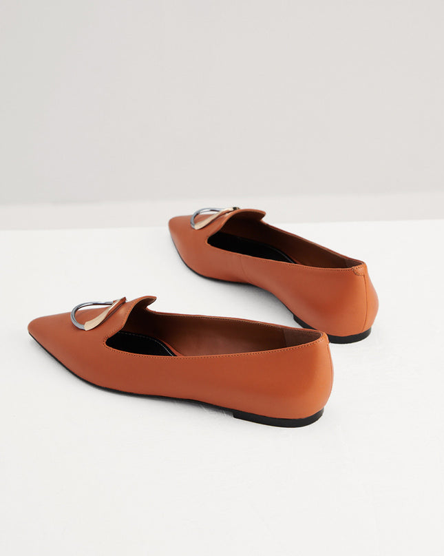 Buckle Detail Leather Flats