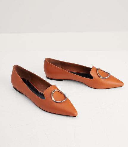Buckle Detail Leather Flats