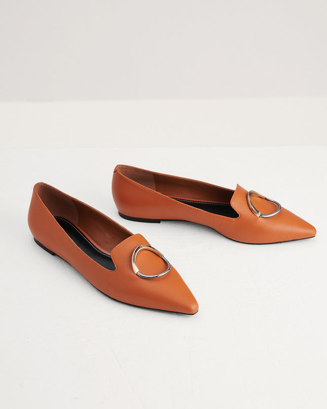 Buckle Detail Leather Flats