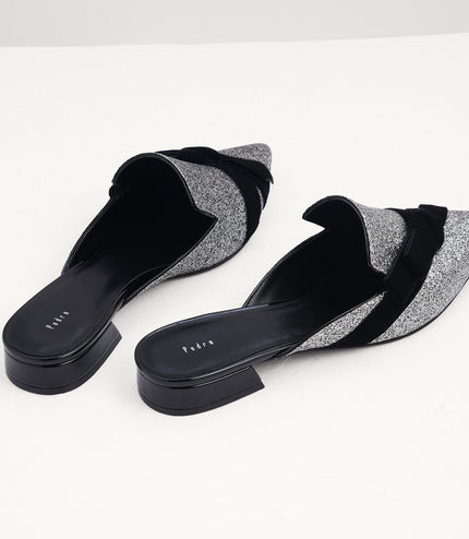 Velvet Bow Glitter Mules