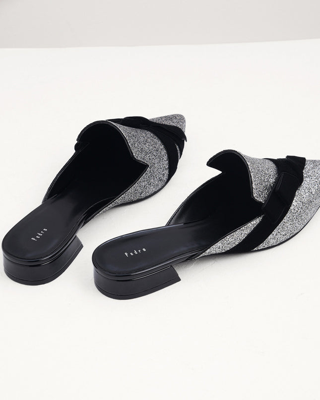 Velvet Bow Glitter Mules