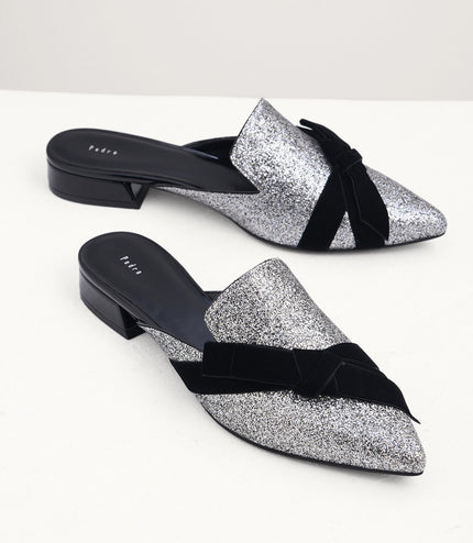Velvet Bow Glitter Mules